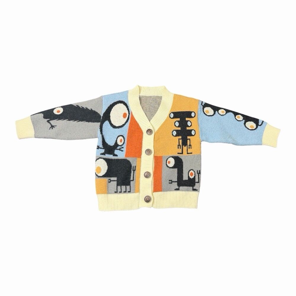 Boy’s Cartoon Abstract Pattern Cardigan Sweater 3T